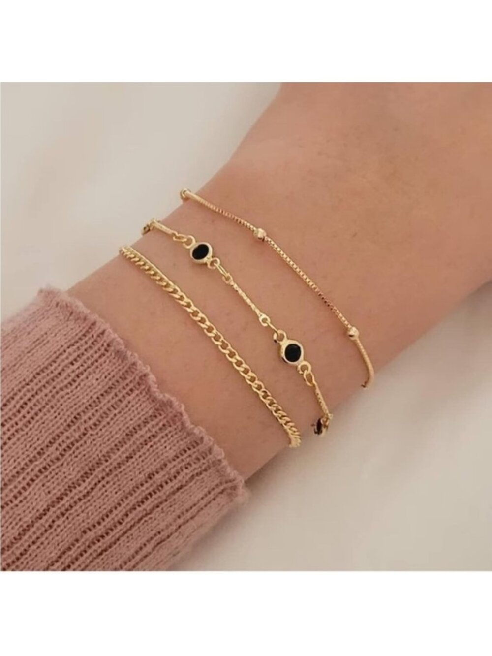 Gold 14k Gold Plated 3pc Cubic Zirconia Bracelet Set